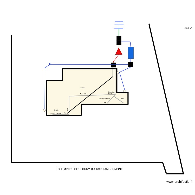 couloir. Plan de 1 pièce et 20 m2