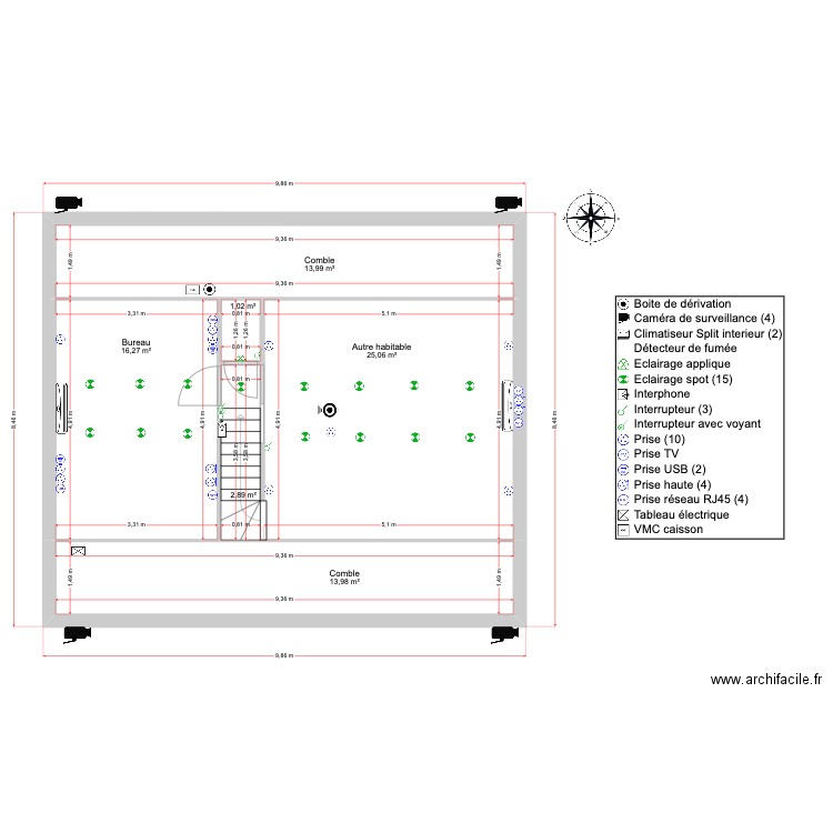 PROJET LUKOKI COMBLE. Plan de 6 pièces et 73 m2