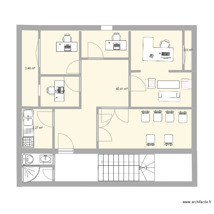 agence. Plan de 5 pièces et 51 m2