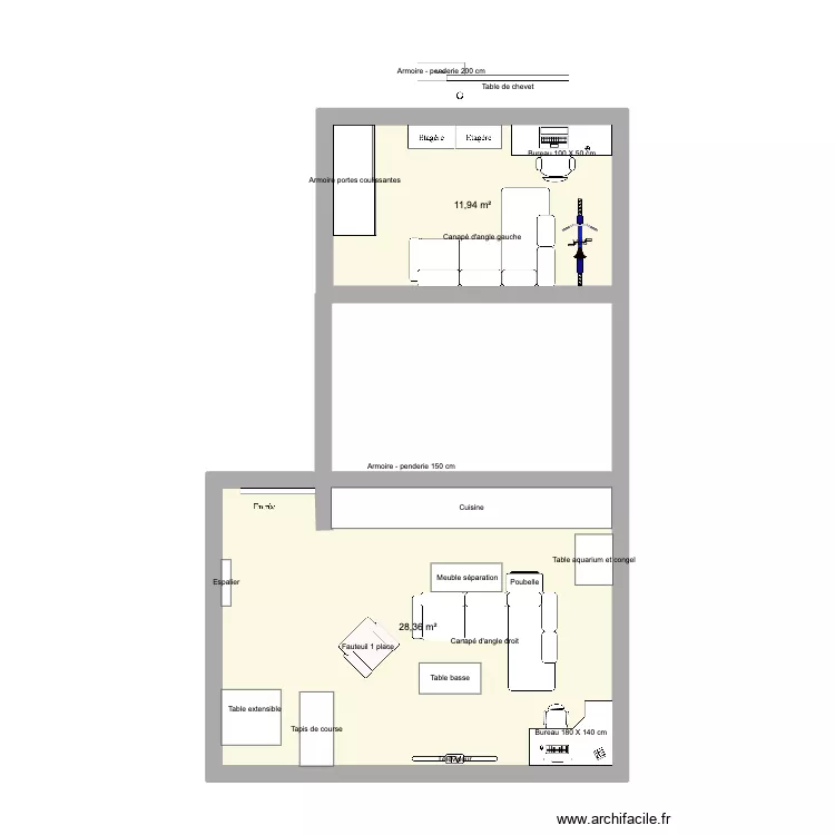 Futur appart. Plan de 2 pièces et 40 m²