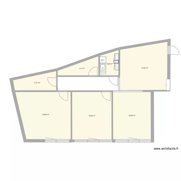 Tunnel 7. Plan de 7 Pièces et 80 m²