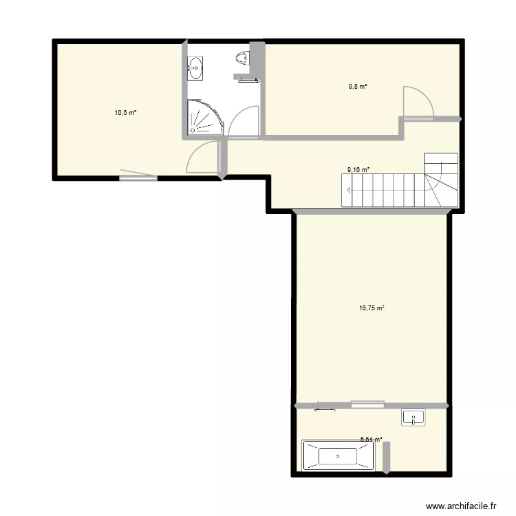 appartement wc douche en rond 2. Plan de 5 pièces et 52 m²