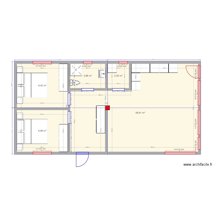 Барн новый. Plan de 5 pièces et 64 m2