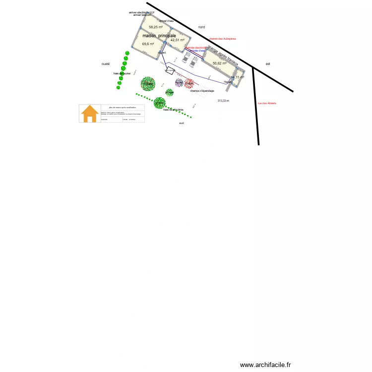 plan de masse. Plan de 5  et 235 m²