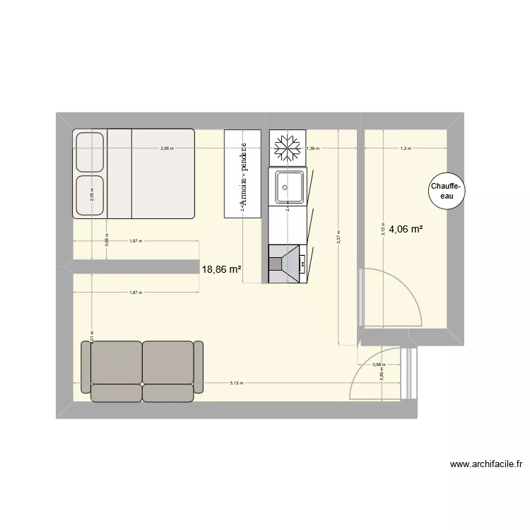 Scionzier Studio Morat 1er fond gauche Ameublement. Plan de 2 Pièces et 23 m² Scionzier Studio Morat 1er fond gauche Ameublement. Plan de 2 Pièces et 23 m²