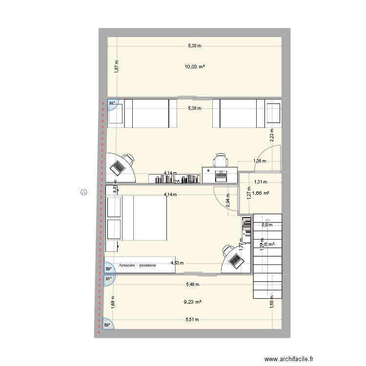 45  R+2. Plan de 5 pièces et 48 m2