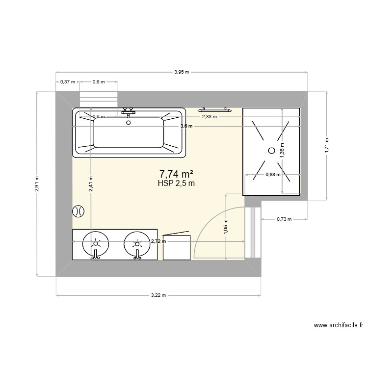 kermorock sdb. Plan de 1 pièce et 8 m2