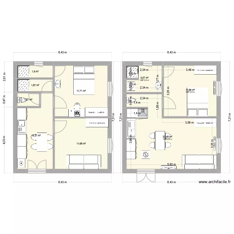 gite etage2. Plan de 9  et 78 m²