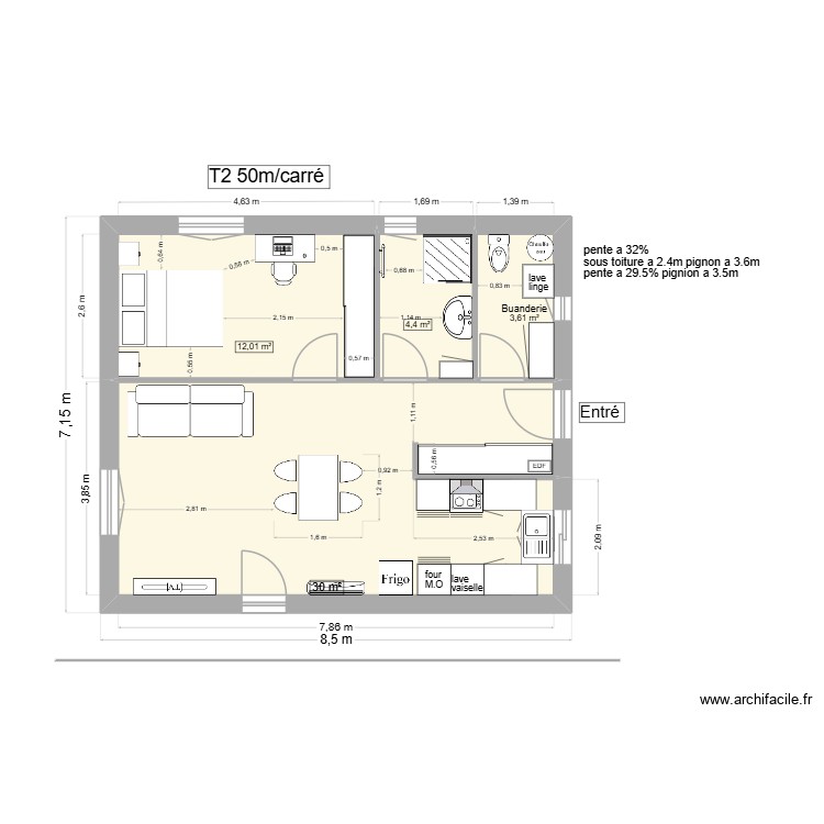 T2 carre. Plan de 0 pièce et 0 m2