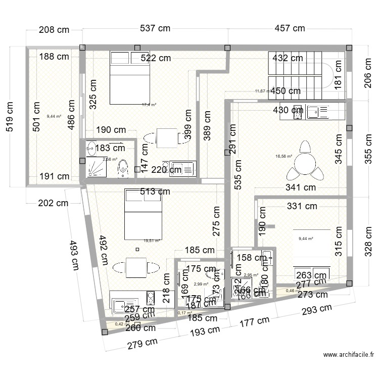 ETAGE 2.1.1. Plan de 9 pièces et 95 m2