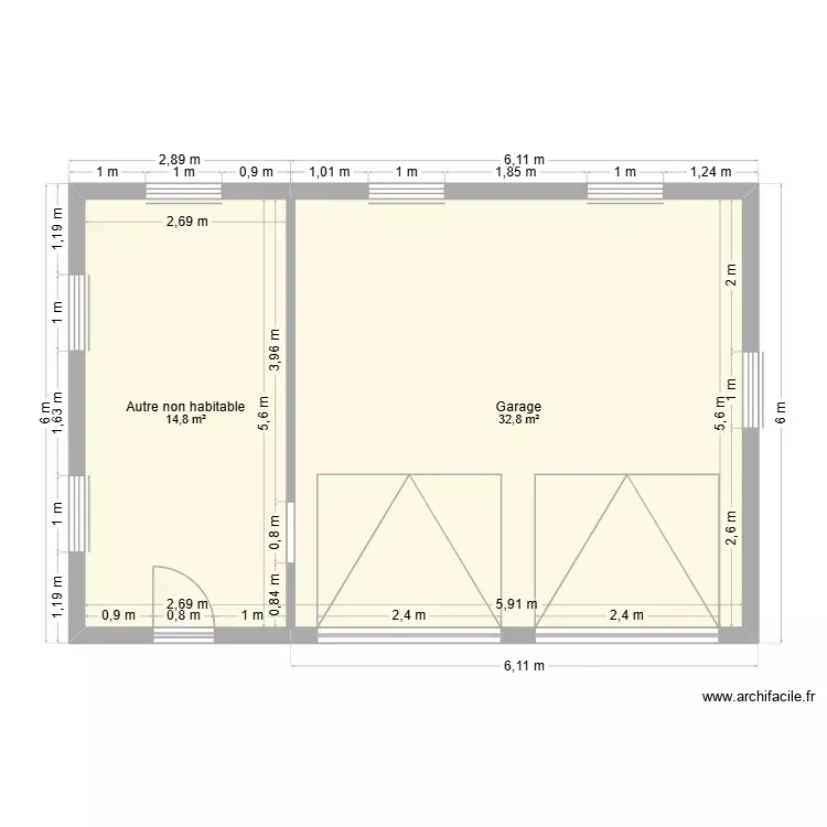 GARAGE. Plan de 2 Pièces et 48 m²