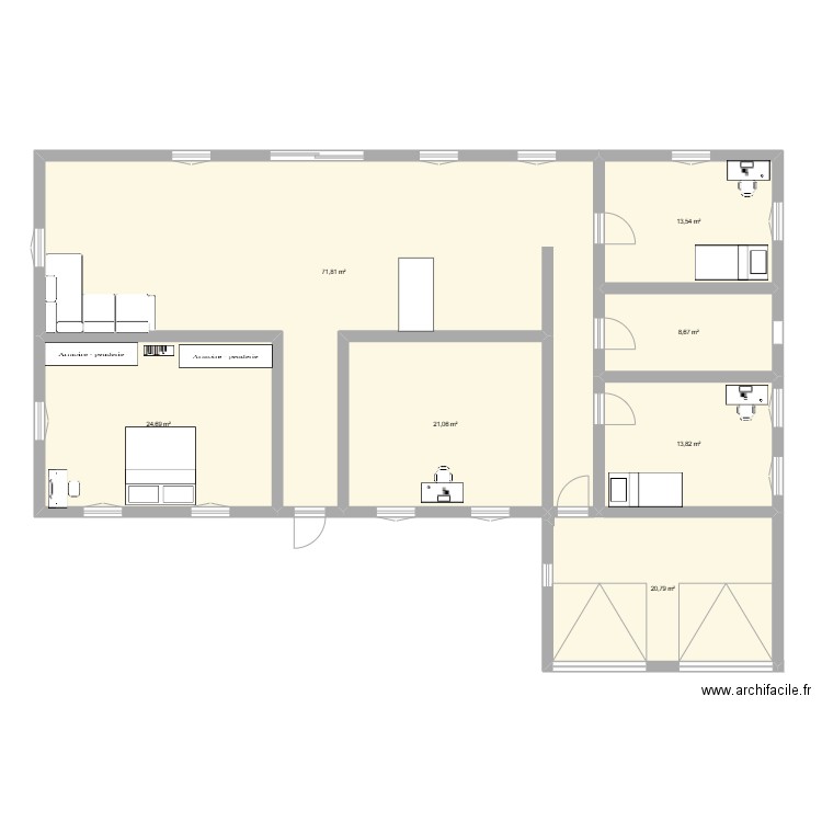 projet x. Plan de 7 pièces et 174 m2