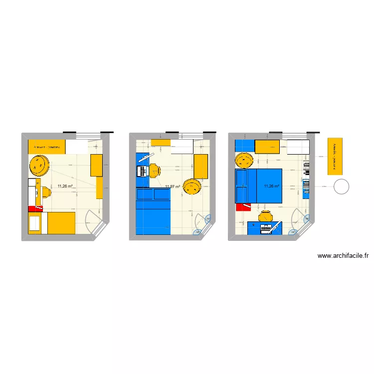 chambre alef2. Plan de 3  et 34 m²