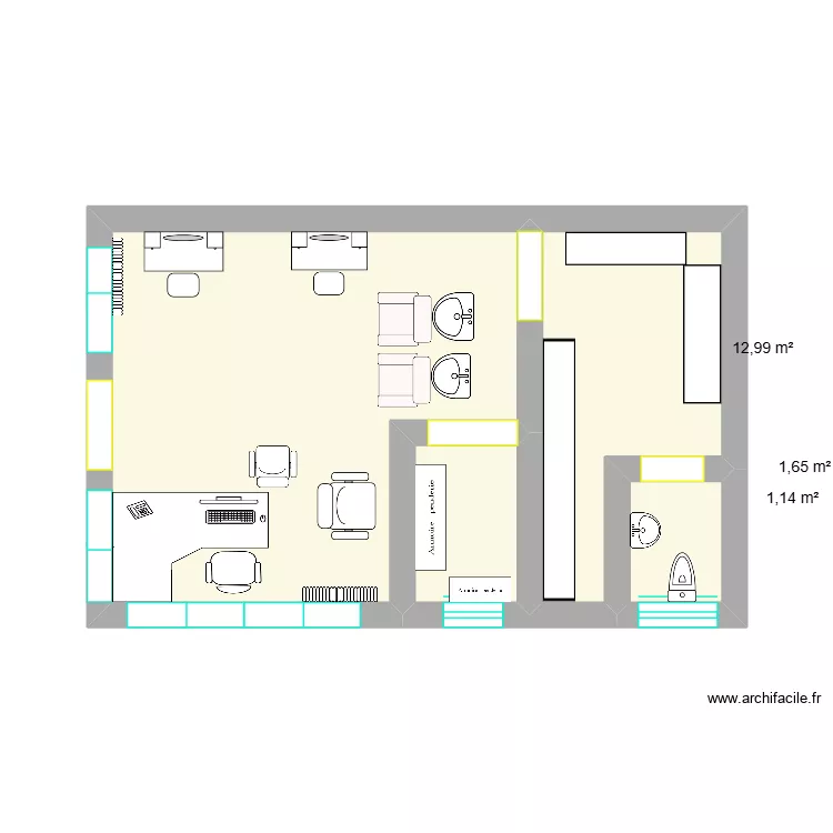 salon. Plan de 4  et 21 m²