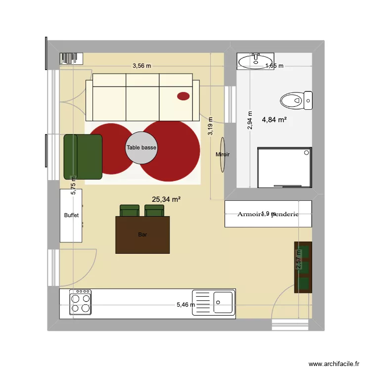 studio st denis 2. Plan de 2 Pièces et 30 m²