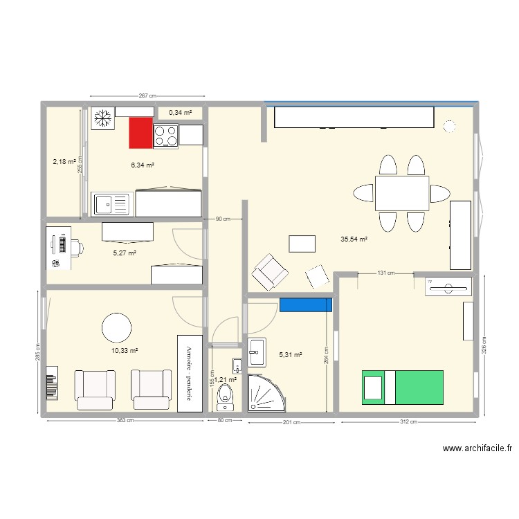 ROC. AA 3. Plan de 8 pièces et 67 m2