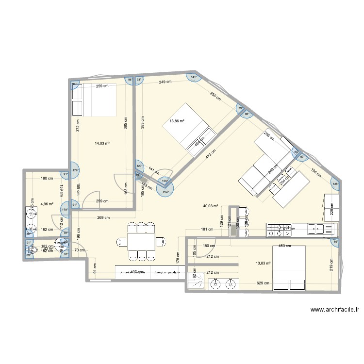 22 oslo, Paris- Plan modifié v3. Plan de 6 pièces et 88 m2