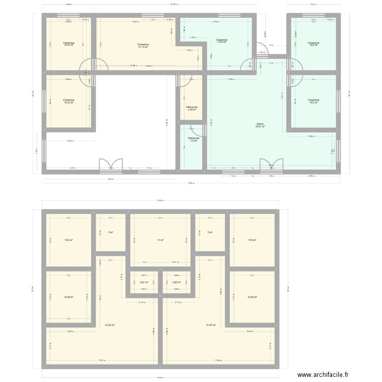 2 maisons. Plan de 20 pièces et 263 m2