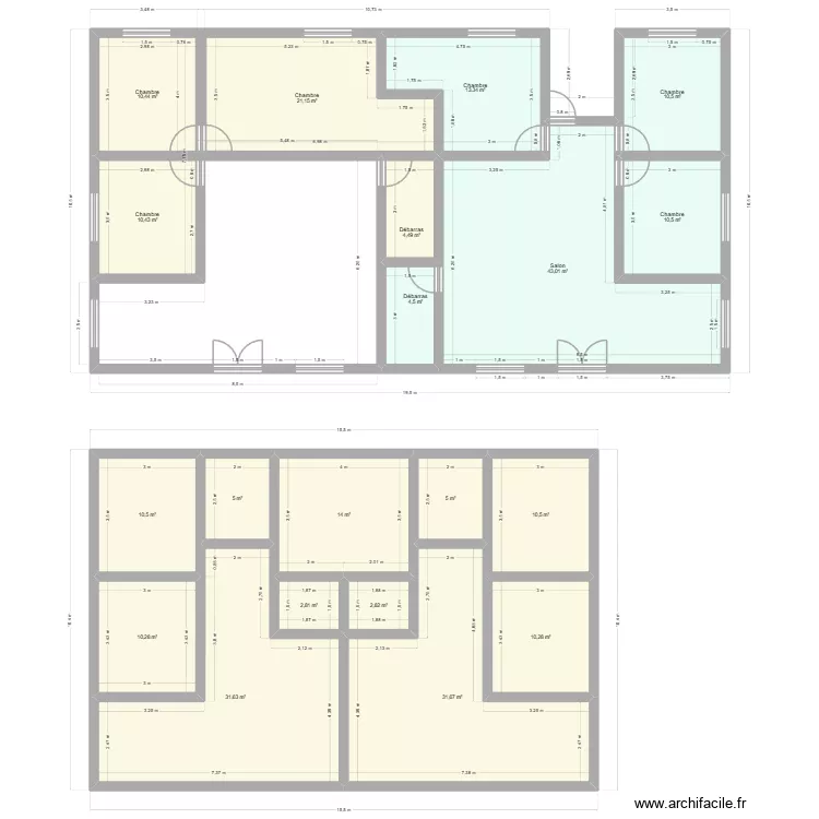 2 maisons. Plan de 20 pièces et 263 m²