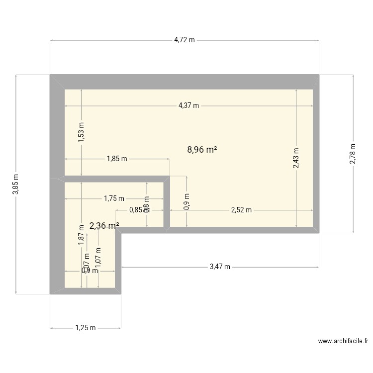 buanderie Wc. Plan de 2 pièces et 11 m2