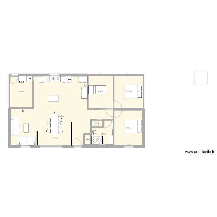 Plan de masse. Plan de 8 pièces et 107 m2