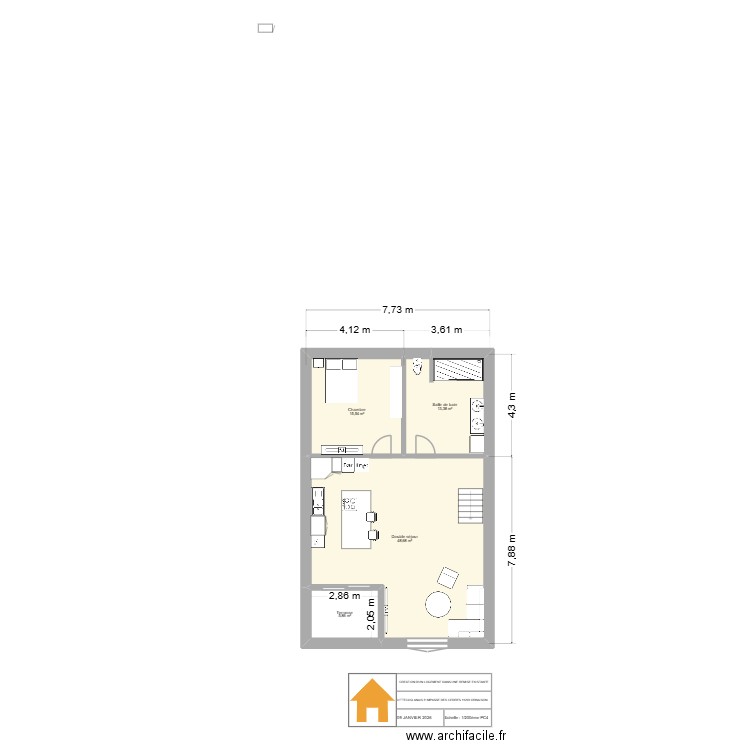PLAN R+1. Plan de 4 pièces et 83 m2