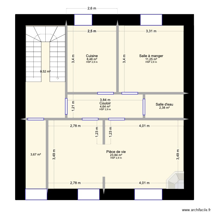 Plan Marsal 13 RDC. Plan de 7 pièces et 64 m2