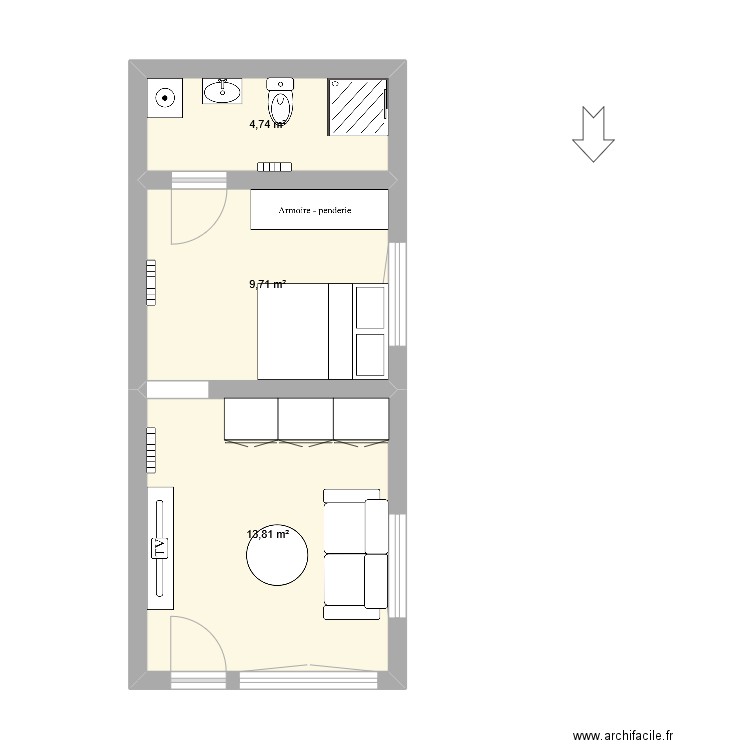 30M2 1. Plan de 3 pièces et 28 m2