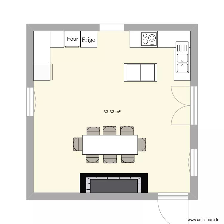 Cuisine Leobard 1. Plan de 1 Pièce et 33 m²