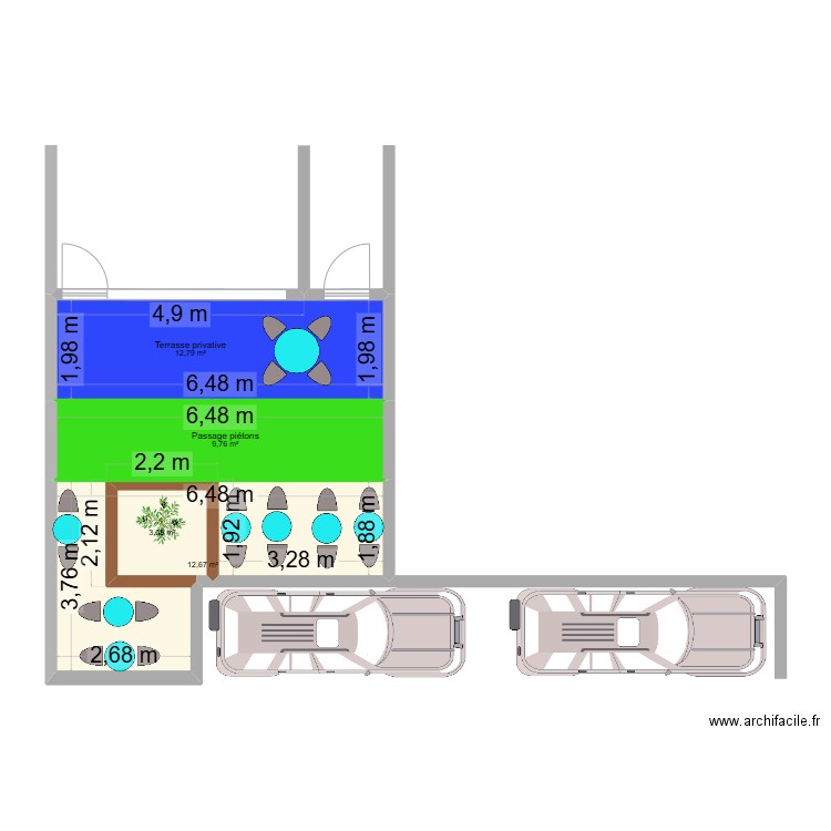 TERRASSE. Plan de 4 pièces et 38 m2