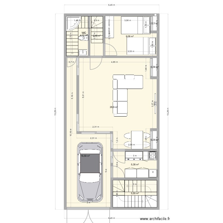 RDC LIMETE Meublé. Plan de 10 pièces et 75 m2
