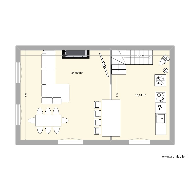 NIVEAU INFERIEUR. Plan de 2 pièces et 41 m2