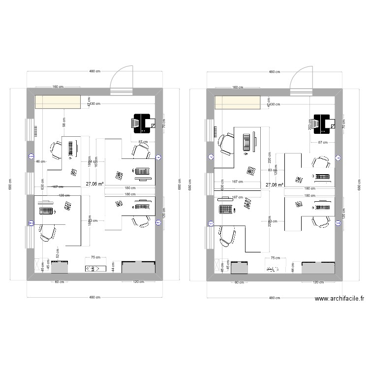 bureau expé v1. Plan de 2 pièces et 54 m2