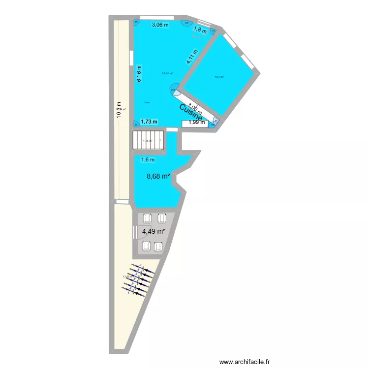 RDC Maison Roubaix FINALE bleu ++. Plan de 7 Pièces et 70 m²