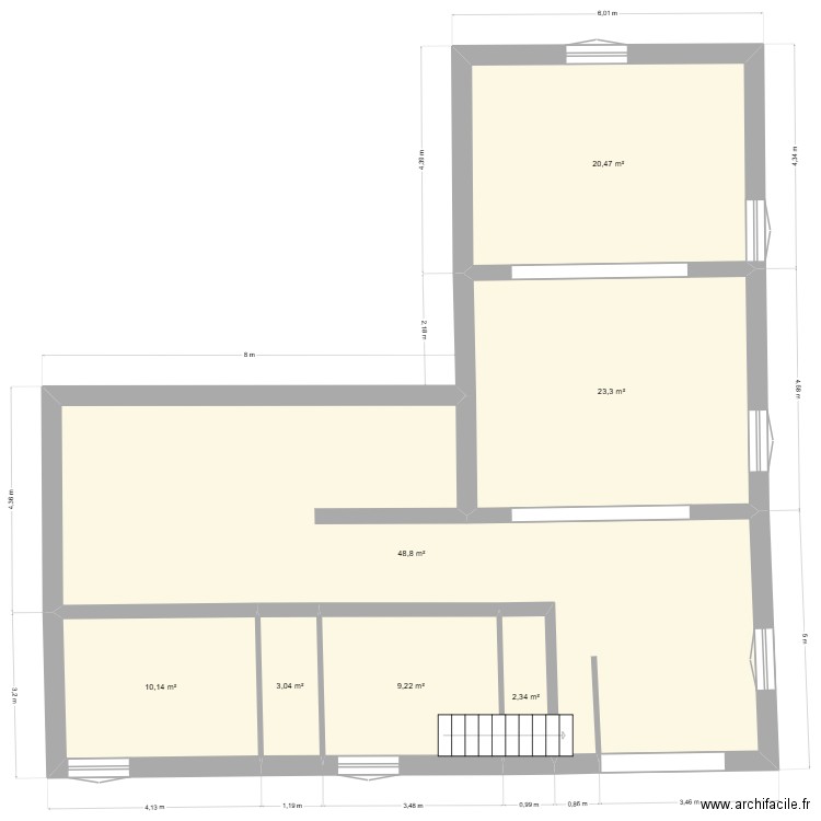 sous sol JEAN LOUIS. Plan de 7 pièces et 117 m2