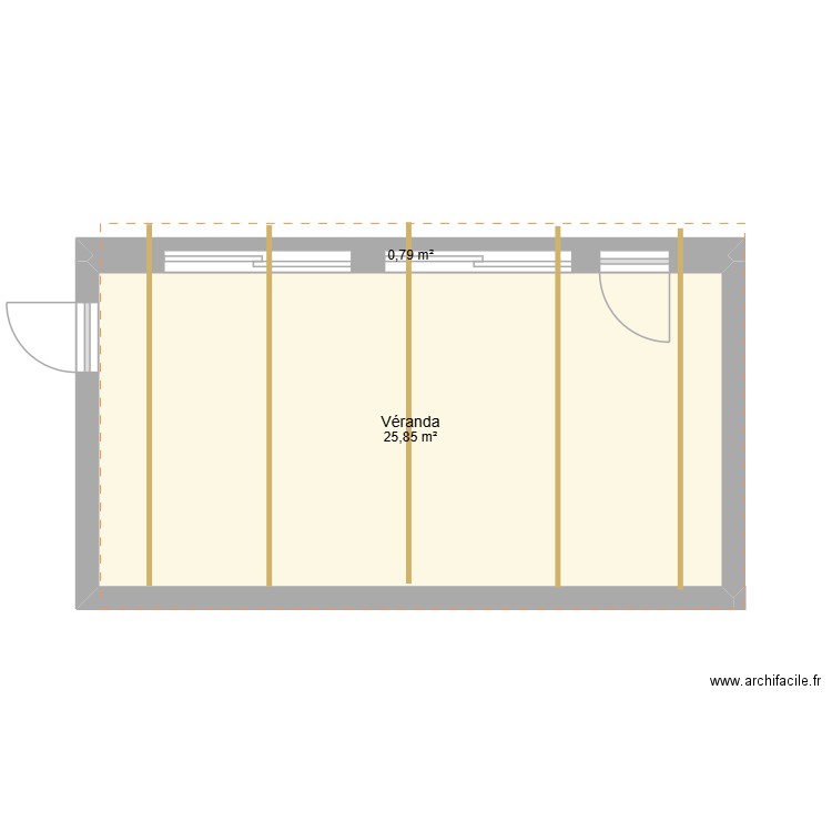 VERAND. Plan de 2 pièces et 27 m2