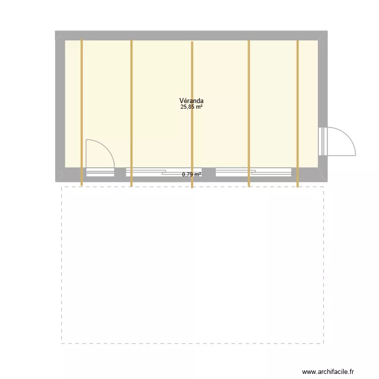 VERAND. Plan de 2 pièces et 27 m²