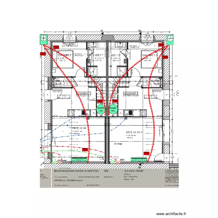 LEFLOUR LOG 1 ET 2 FOURRAUX + CHAUFFAGE. Plan de LEFLOUR LOG 1 ET 2 FOURRAUX + CHAUFFAGE. Plan de