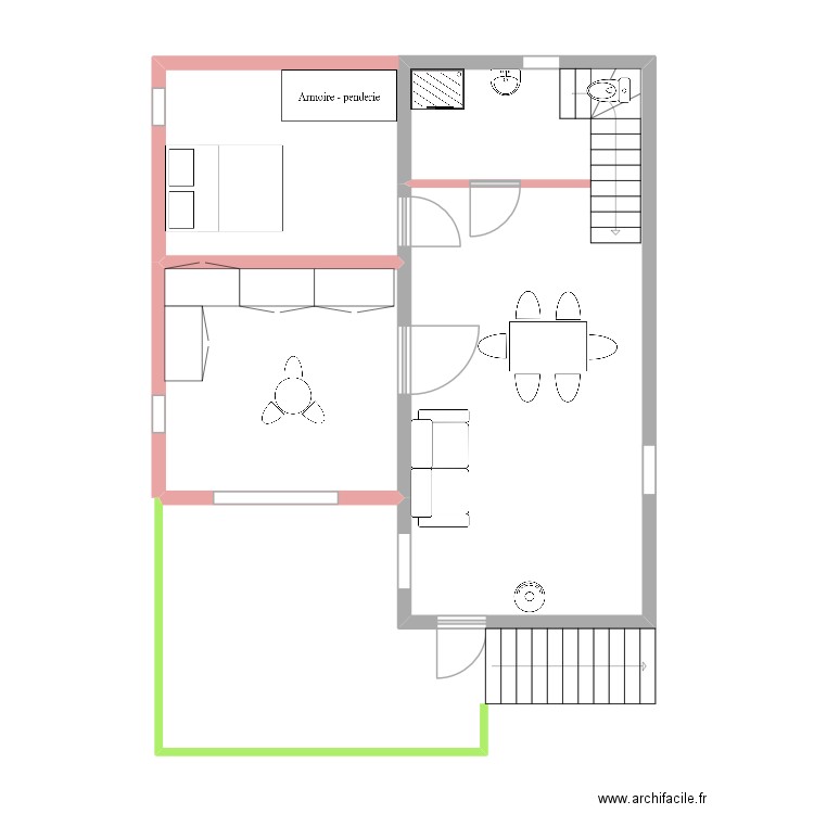 Gladys2. Plan de 2 pièces et 46 m2