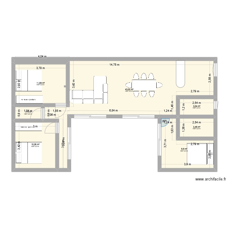 plan 2. Plan de 7 pièces et 83 m2