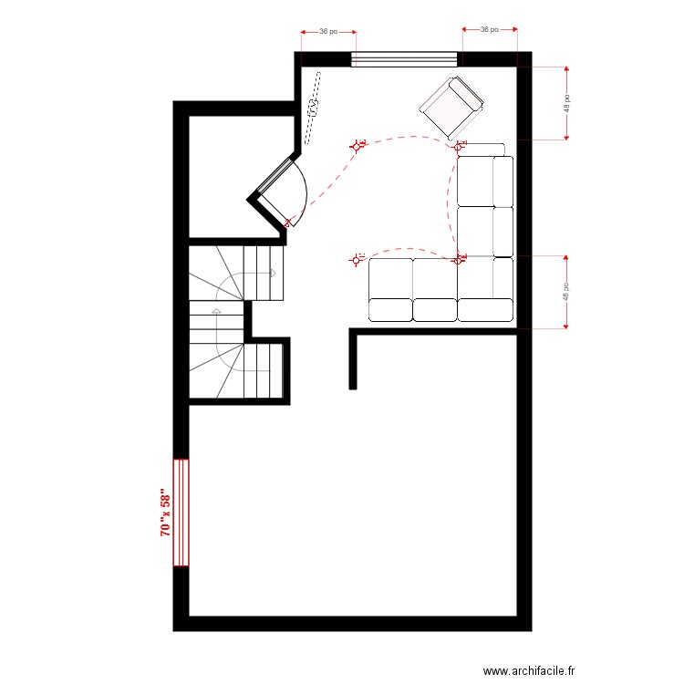 Rdch 1. Plan de 2 pièces et 48 m2