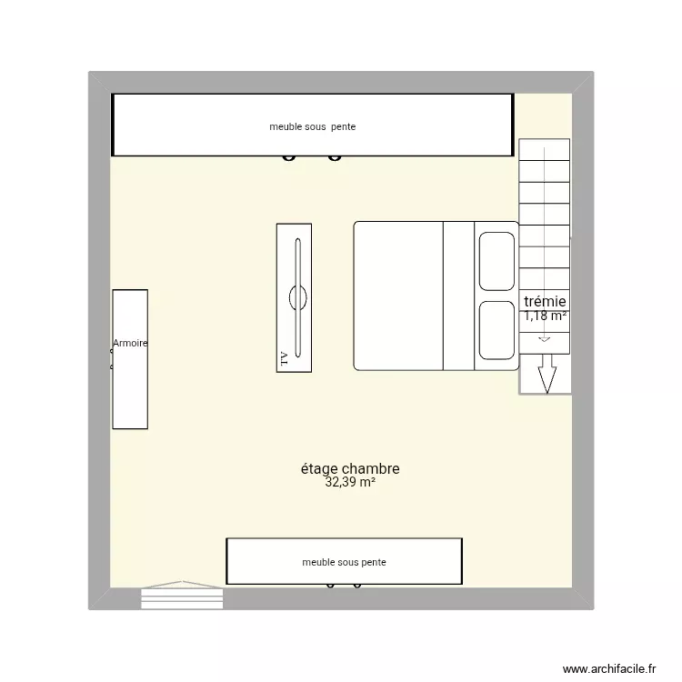 étage chambre. Plan de 2 Pièces et 35 m² étage chambre. Plan de 2 Pièces et 35 m²