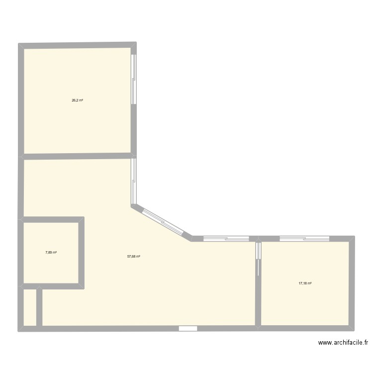 maison en L. Plan de 4 pièces et 109 m2