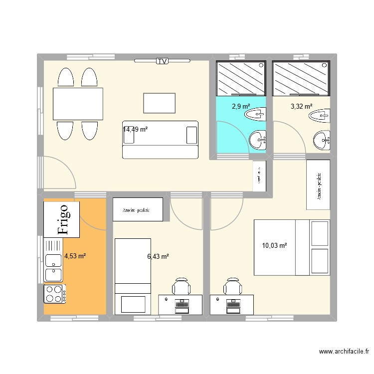 Studio magasin 2. Plan de 6 pièces et 42 m2