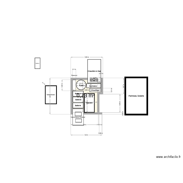 Station Osolaire 2. Plan de 1 pièce et 1 m2