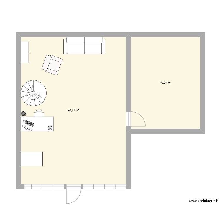 institut. Plan de 2 pièces et 65 m2