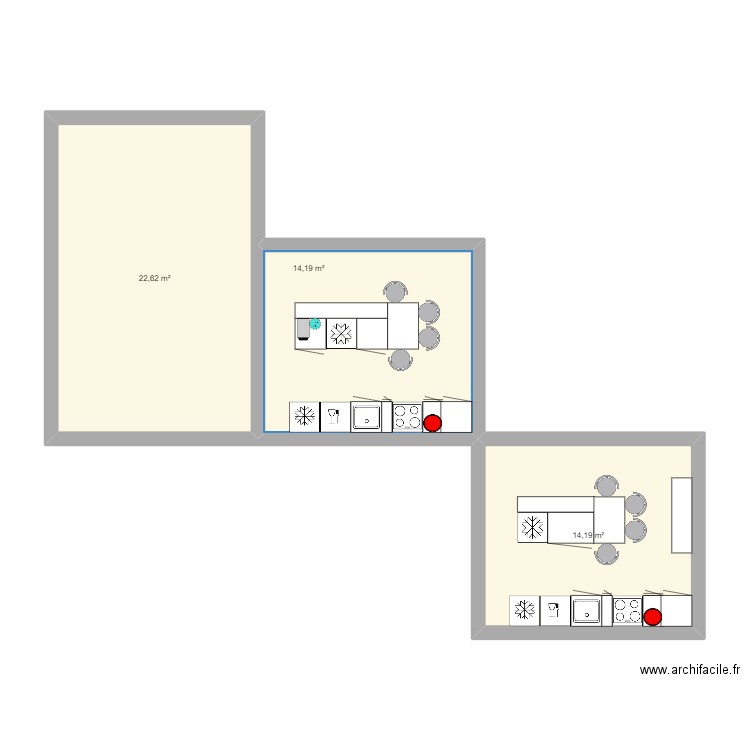 cuisine. Plan de 3 pièces et 51 m2