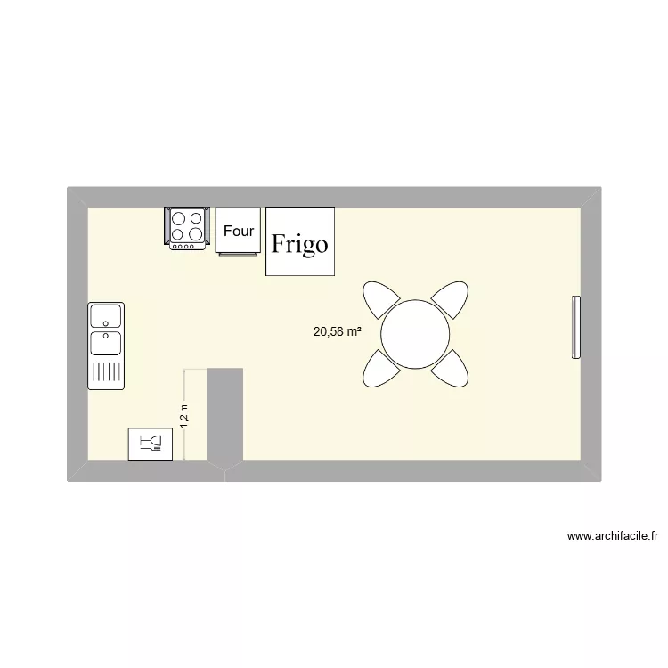 Cuisine. Plan de 1  et 21 m²