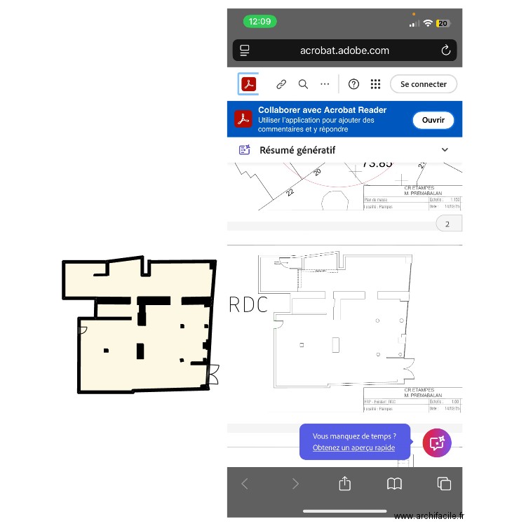 Etampes. Plan de 1 pièce et 222 m2