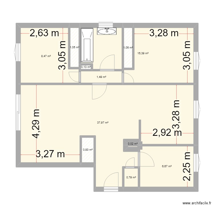 jeanne vaucresson. Plan de 11 pièces et 74 m2